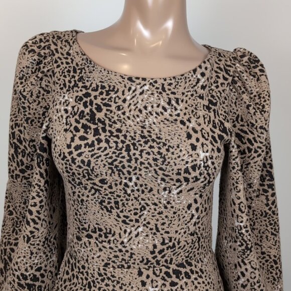 Maeve Anthropologie Leopard Print Dress Open Tie Back Puff Sleeve Ruffle Flounce - Picture 3 of 15